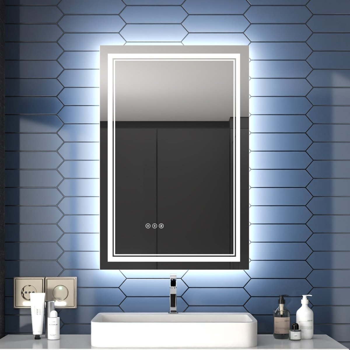 Allsumhome Linea 24&#x22; W x 36&#x22; H LED Heated Bathroom MirrorAnti FogDimmableFront-Lighted and Backlit Tempered Glass
