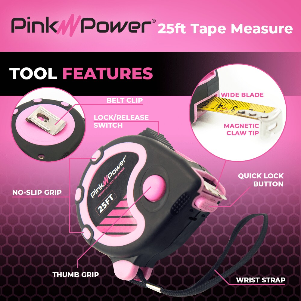 Pink Power 25ft. Pink Retractable Tape Measure