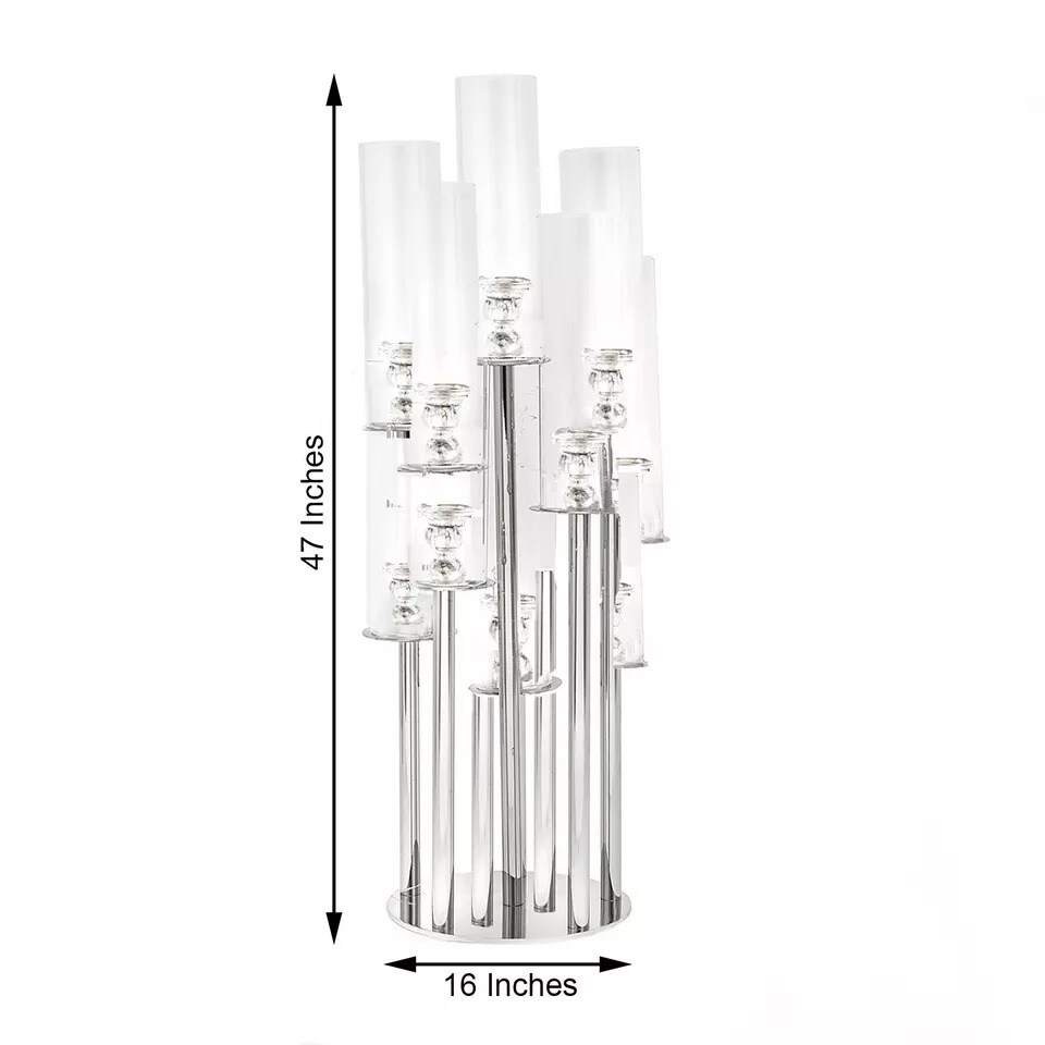 47&#x22; CLEAR 10 Arm Crystal Glass Candelabra VOTIVE CANDLE HOLDER