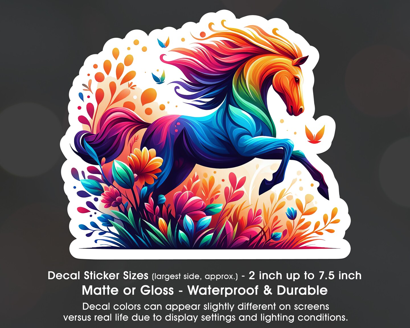 Horse Rainbow Flowers Colorful, Vinyl Decal Sticker In Multiple Sizes ...