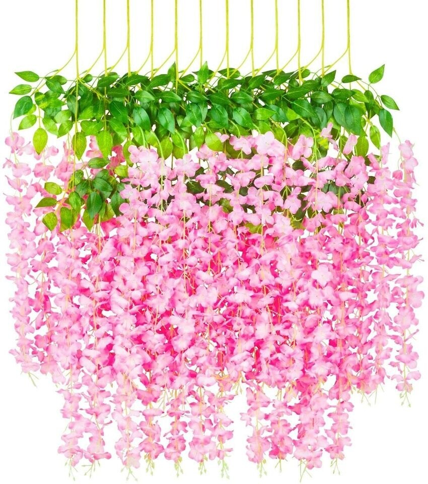 12 Branches Artificial Hanging Garland Wisteria Flowers