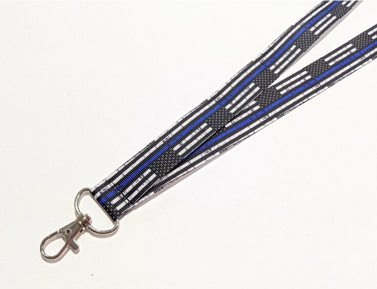 Police Blue Stripe Flag ID Badge Lanyard, 1 Inch Wide and 19 Inch Long ...