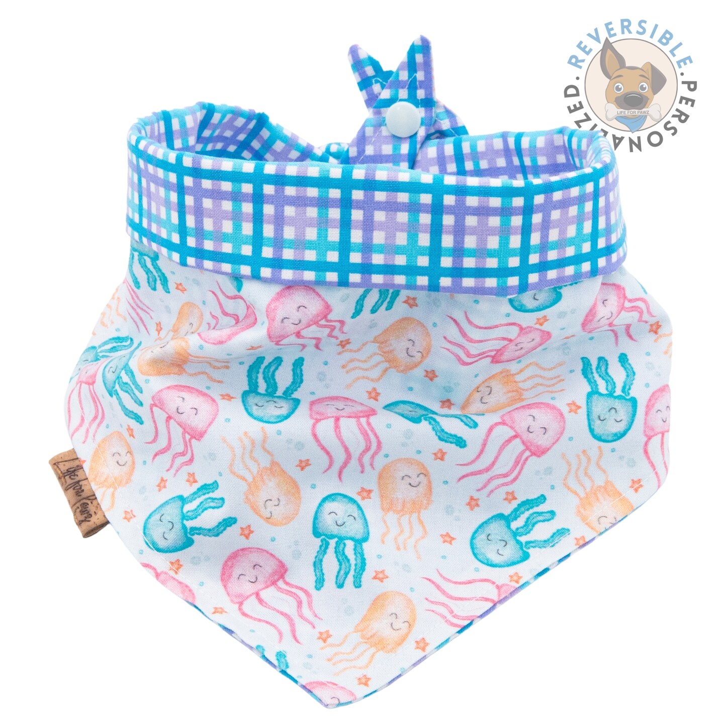 Personalized Summer Dog Bandana - Jellyfish Blue Plaid Reversible Dog Bandana - Custom Pet Bandana with Name Embroidery - Dog Mom Gift product 5