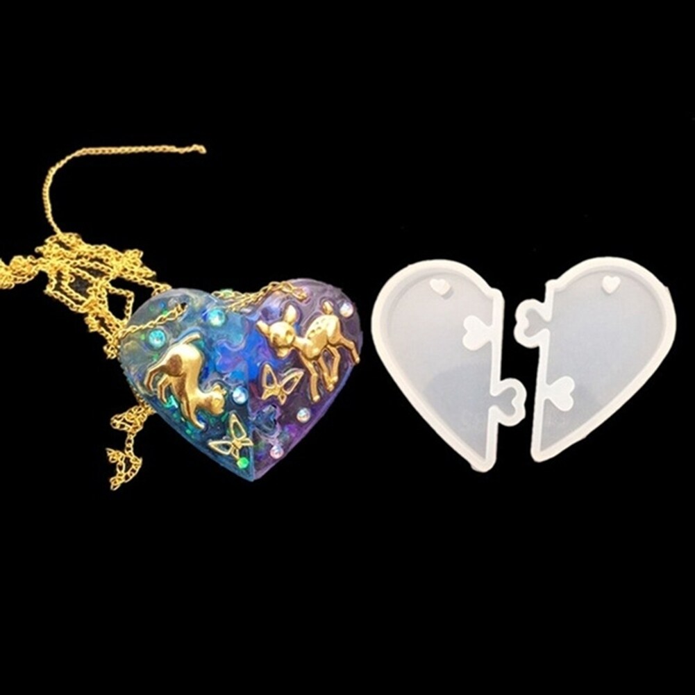2Pcs Love Heart Shape Silicone Mold Resin Jewelry Making Diy Pendant Craft