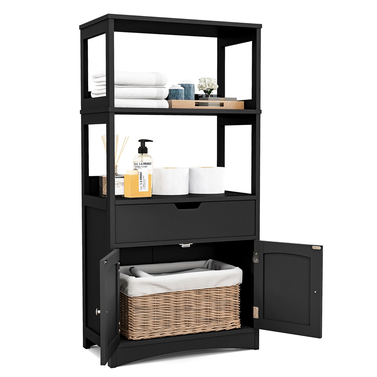 Gymax Bathroom Storage w/Drawer Shelf Cupboard Floor