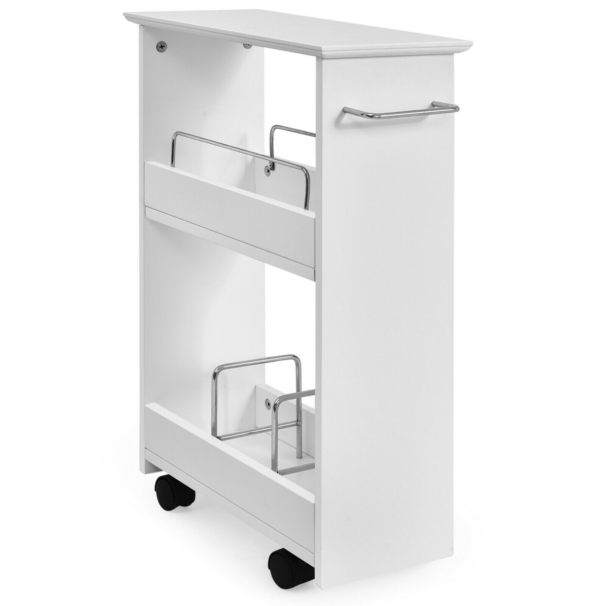 Slim Rolling Storage Cart 3-Tier Bathroom Cabinet Mobile Shelving Unit W/ Handle