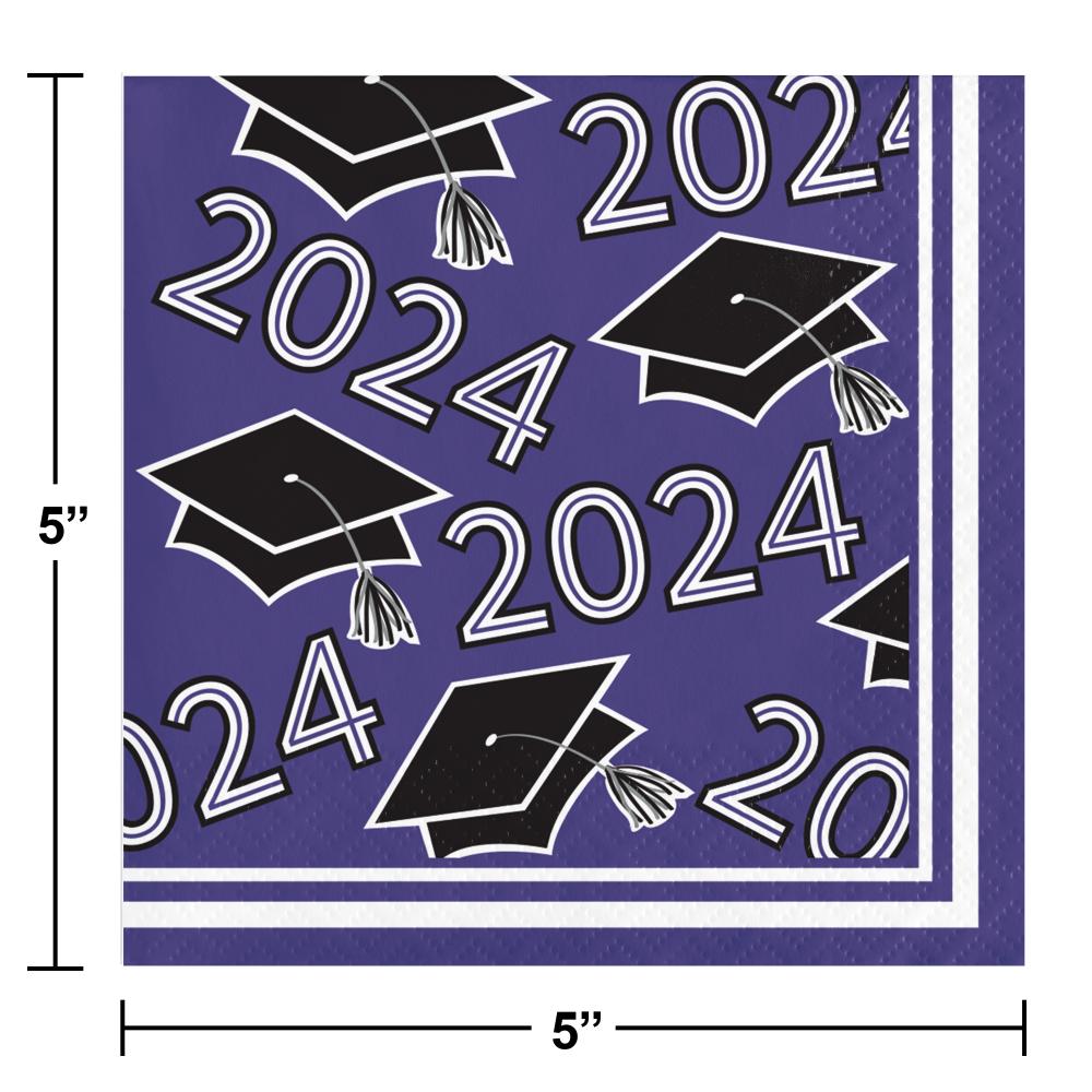Purple Graduation Class of 2024 2Ply Beverage Napkin (36/Pkg)