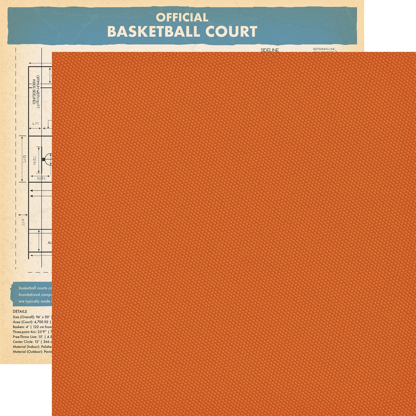 Slam Dunk Double-Sided Cardstock 12&#x22;X12&#x22;-Basketball Texture