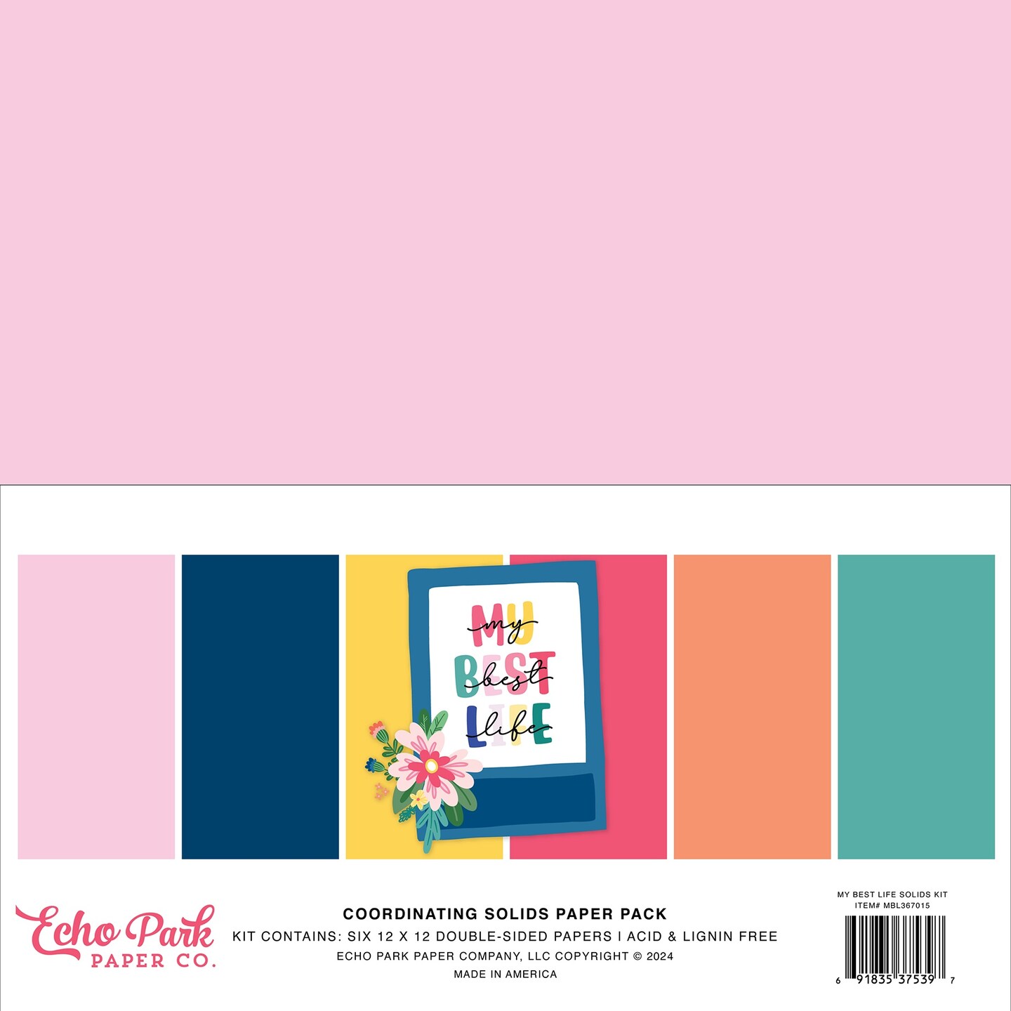 Echo Park Solids Collection Kit 12&#x22;X12&#x22;-My Best Life, 6 Colors