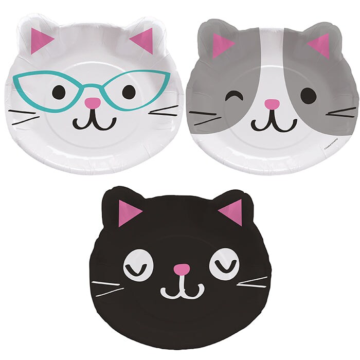 Purr-Fect Cat Party Shaped Plate 9&#x22; Assorted Kittens, 8 ct