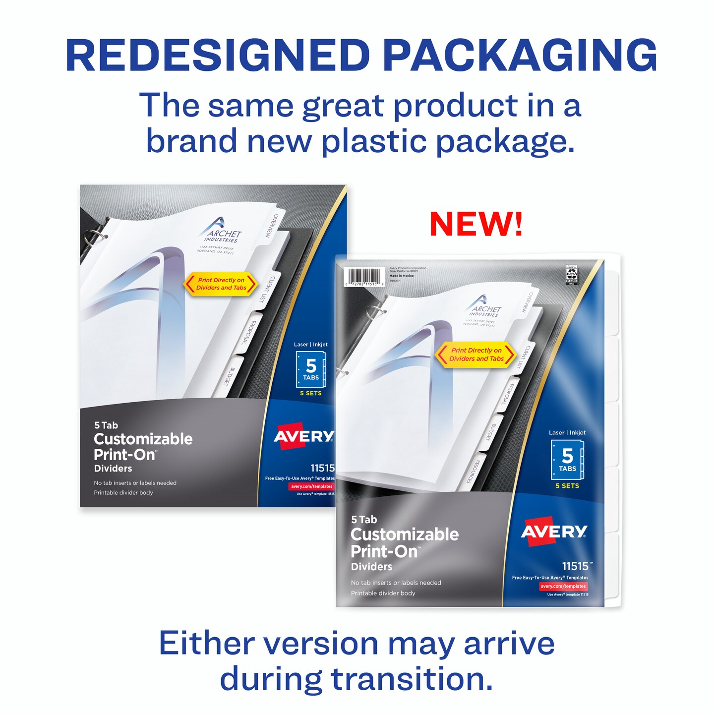 Avery Customizable Print-On Dividers for 3 Ring Binders, 5-Tab Set, 5 Sets (11515)