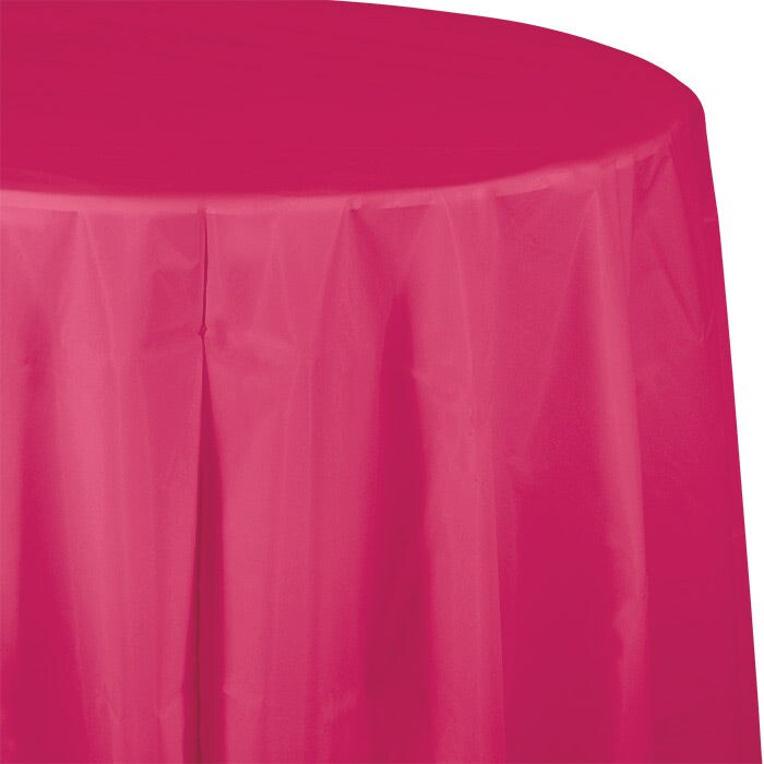 Hot Magenta Round PlasticTablecover, 82&#x22;