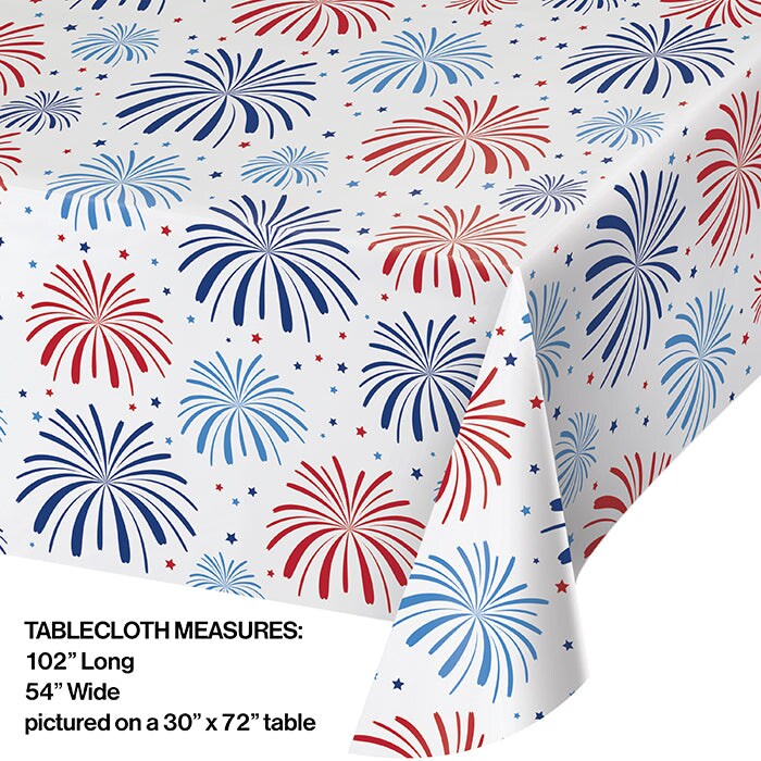 Patriotic Patterns Plastic Tablecover, 54&#x22; X 102&#x22; All Over Print