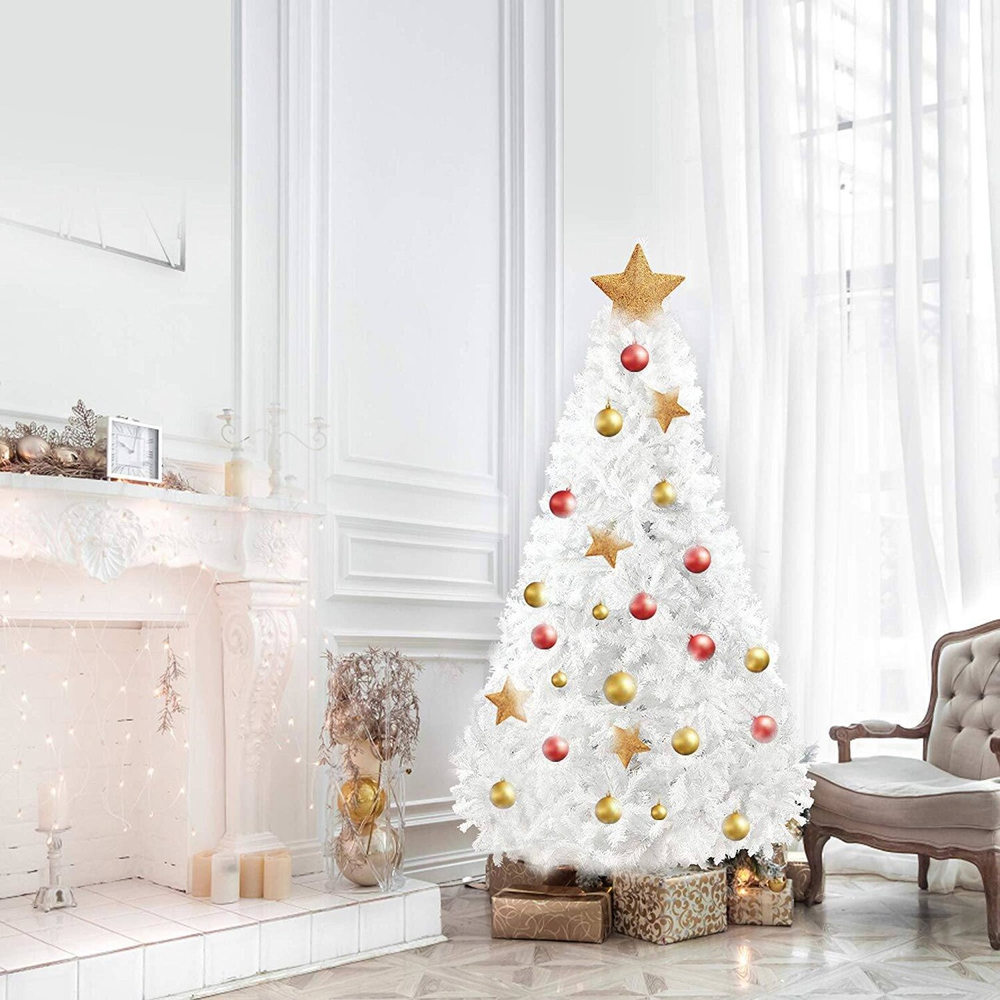 6 FT Premium Spruce Artificial Christmas Tree with Metal Stand - White