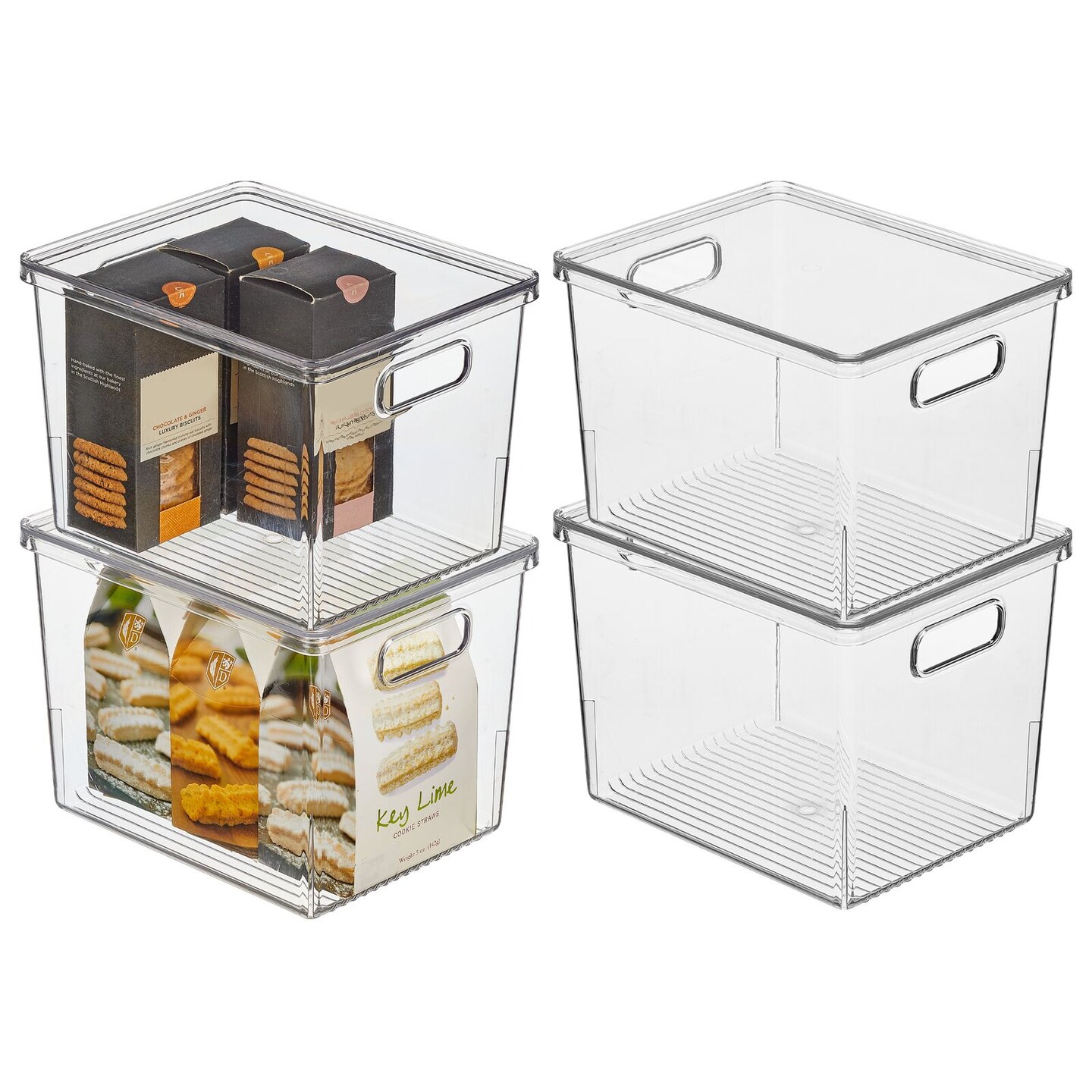 mDesign Plastic Deep Storage Bin Box Container with Lid and Built