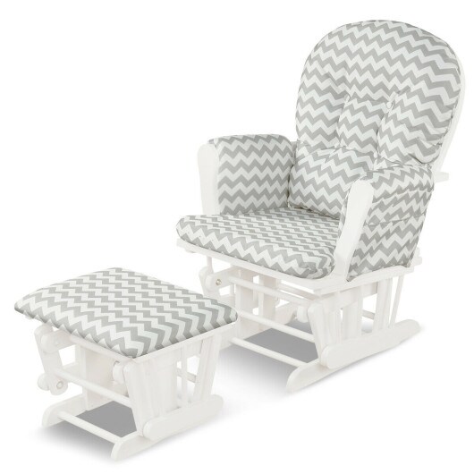 Solid Wood Gliding Chair Set with Pockets and Ottoman for Relaxing