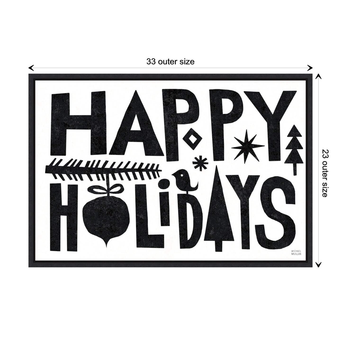 Christmas Whimsy Happy Holidays Black by Michael Mullan Canvas Art Framed