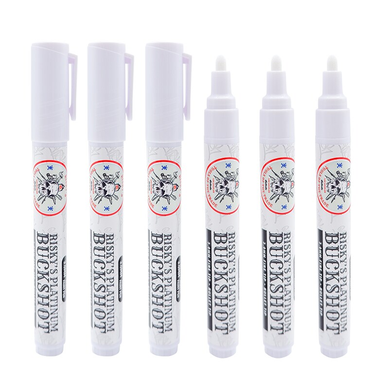 Risky&#x27;s Tools of the Trade Platinum 3mm Buckshot 6 Pack of White Acrylic Paint Pens for Graffiti or Fine Art