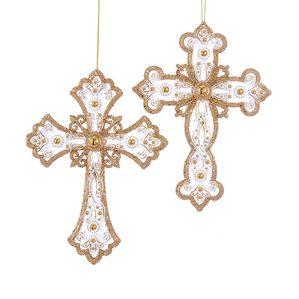 6.25&#x22; Gold and Silver Cross Ornaments &#x2013; Set of 2 Assorted Elegant Christmas Decorations