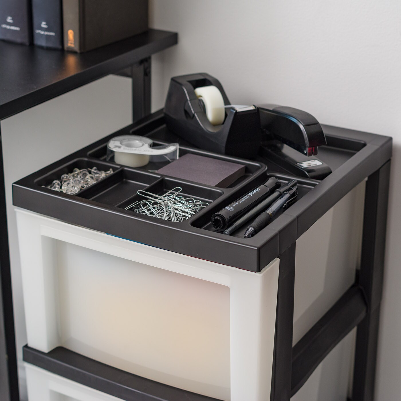IRIS USA 3 Drawer Rolling Storage Cart with Organizer Top, Black/White