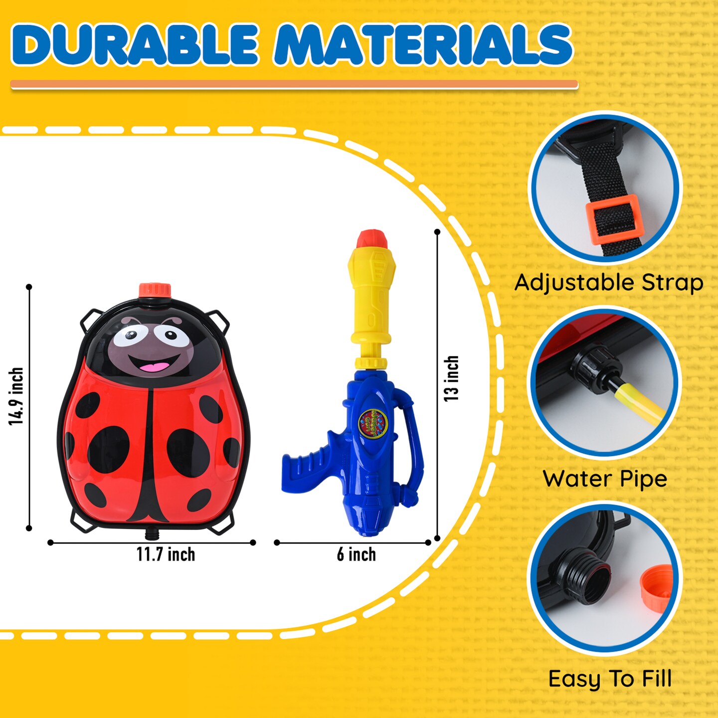 Toyrifik Water Gun Backpack Water Blaster for Kids -Water Shooter with Tank Lady Bug Toys for Kids- Summer Outdoor Toys for Pool Beach Water Toys for Kids