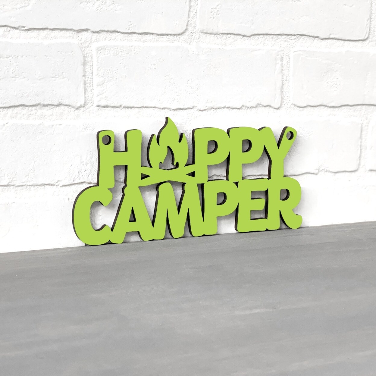 Spunky Fluff   - Happy Camper (Fire) Decorative Wooden Sign