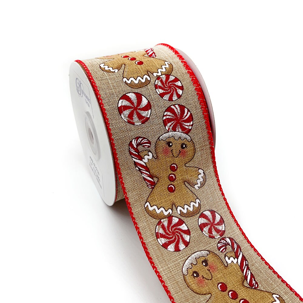 Designer&#x27;s Shop Holiday Gingerbread and Candy, Candy stick wired edge ribbon, WR 63-5120, 2.5&#x22; x 10 yards