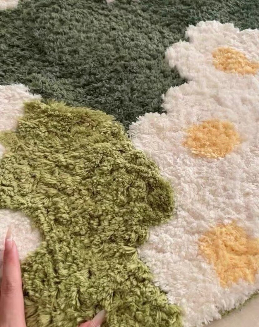 Washable Small Bedside Rug, Bathroom Rug, Green Area Rug for Living Room, Non  Slip Rug for Bedroom