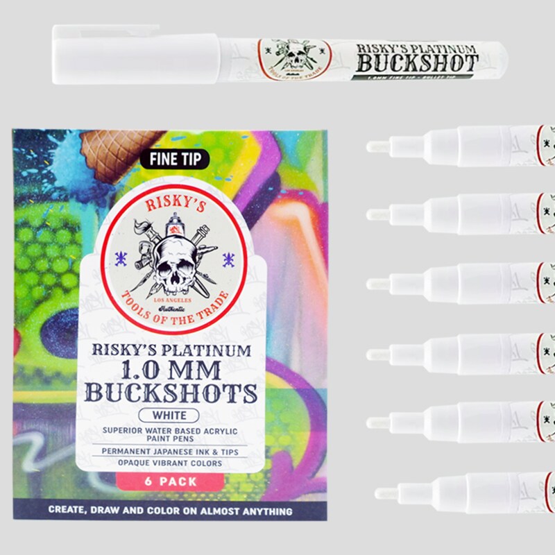 Risky&#x27;s Tools of the Trade Platinum 1MM 6 Pack White Acrylic Paint Pens for Graffiti and Fine Art