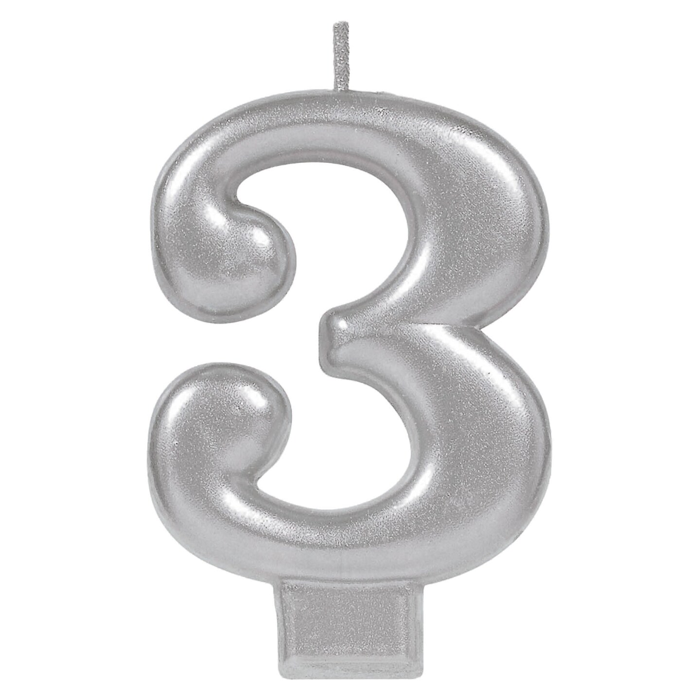 Numeral Metallic Birthday Candle #3 - Silver, 1ct