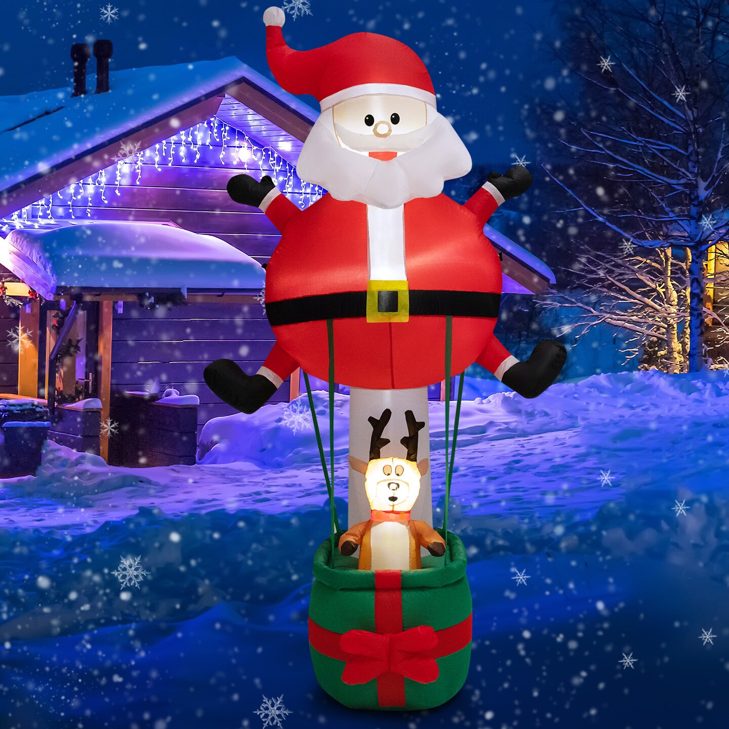 8 Feet Inflatable Santa Claus and Reindeer with Bright LED Lights