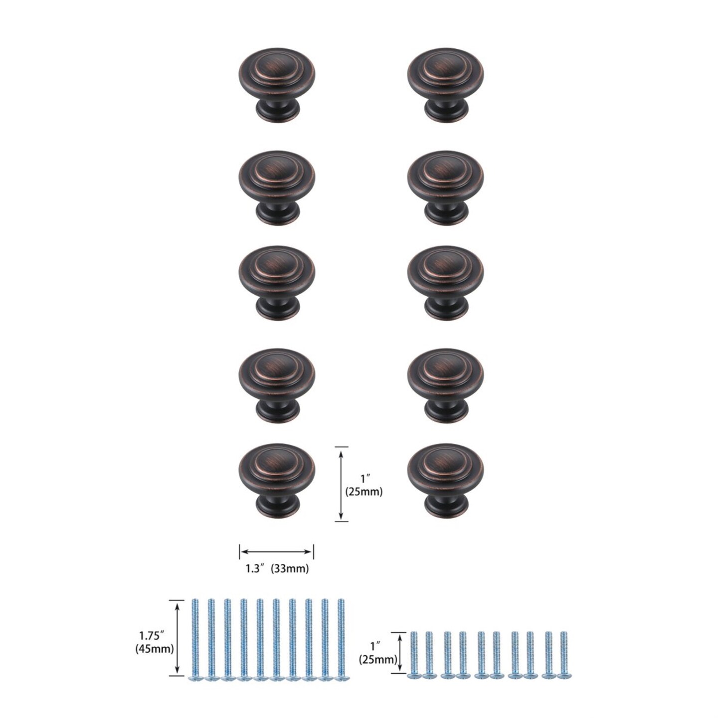 Minu 1.3" Diameter Oil-rubbed Bronze Mushroom Knob Multipack (Set of 10)