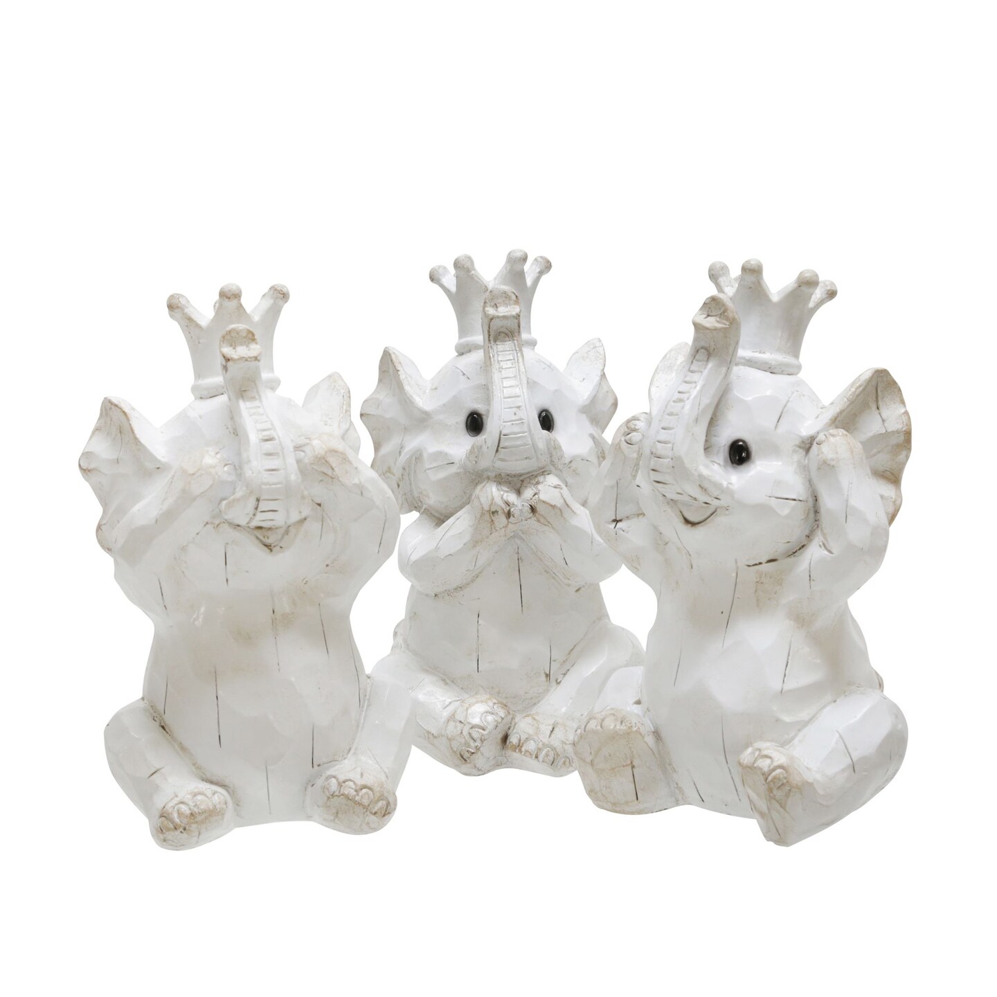 Kingston Living Set of 3 White and Black Baby Elephants No Evil Tabletop Figurines 8.25&#x22;