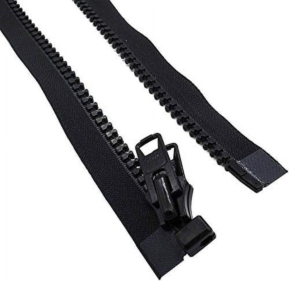 #10 Reversible Heavy Duty Molded Vislon Zipper with 2 Heads - Color Black - 1 Zipper Per Pack - Made in The United States (180" Inches)
