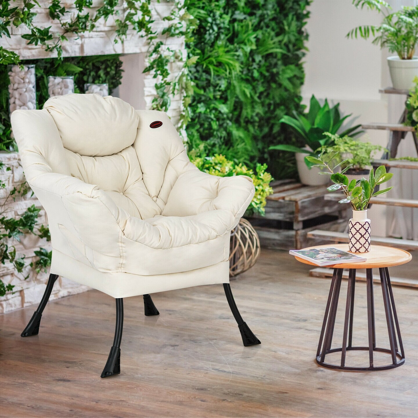 Modern Polyester Fabric Lazy Chair with Side Pocket and Tufted Design Perfect for Any Corner
