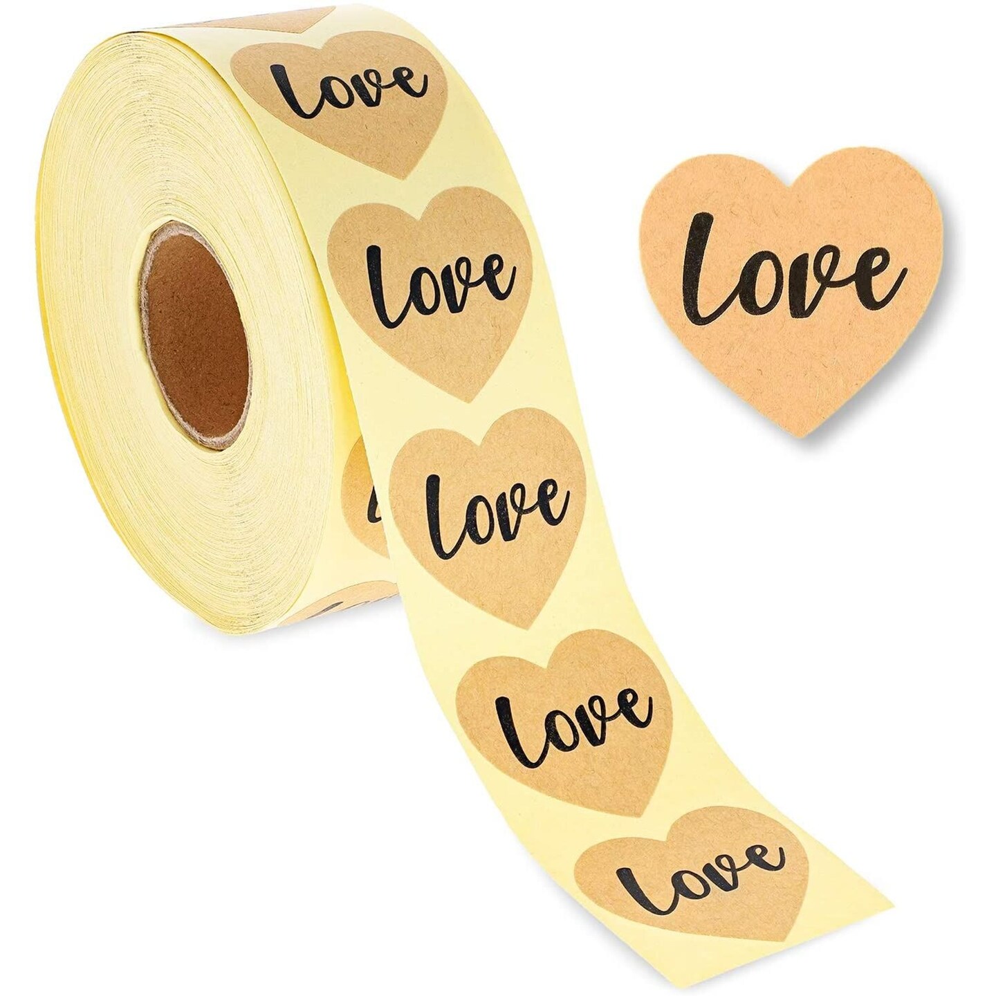 Heart Sticker Roll for Wedding, Love Kraft Envelope Labels (1000 Pieces)