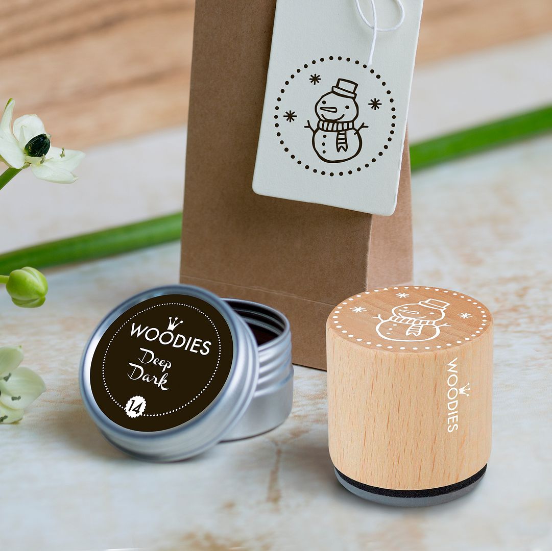 WOODIES Holiday Stamp and Ink Kit, Snowman Impression, 1-3/16&#x22; diameter Impression, Stamp Pad Included