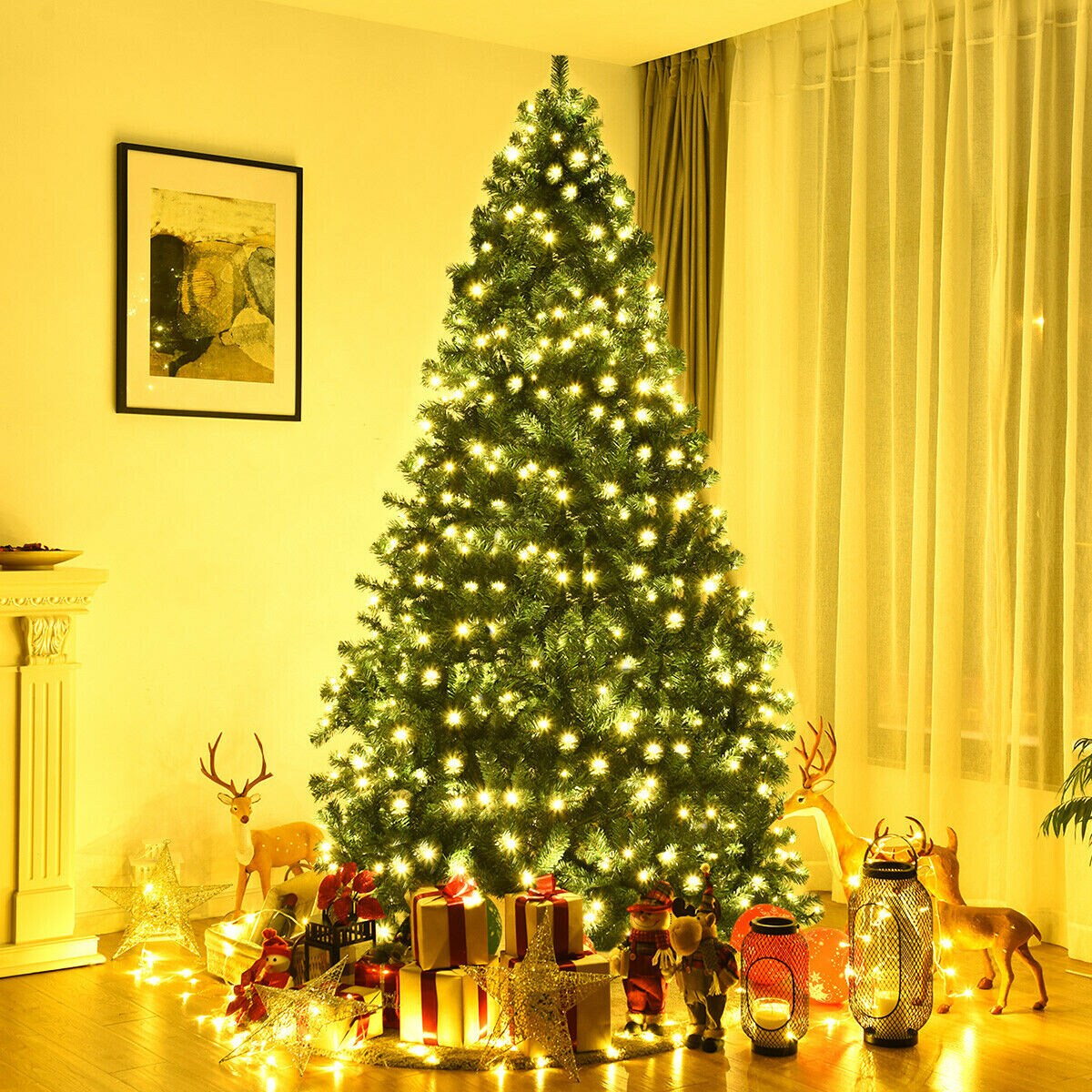 Pre-lit Artificial Natural Christmas Tree with LED Lights