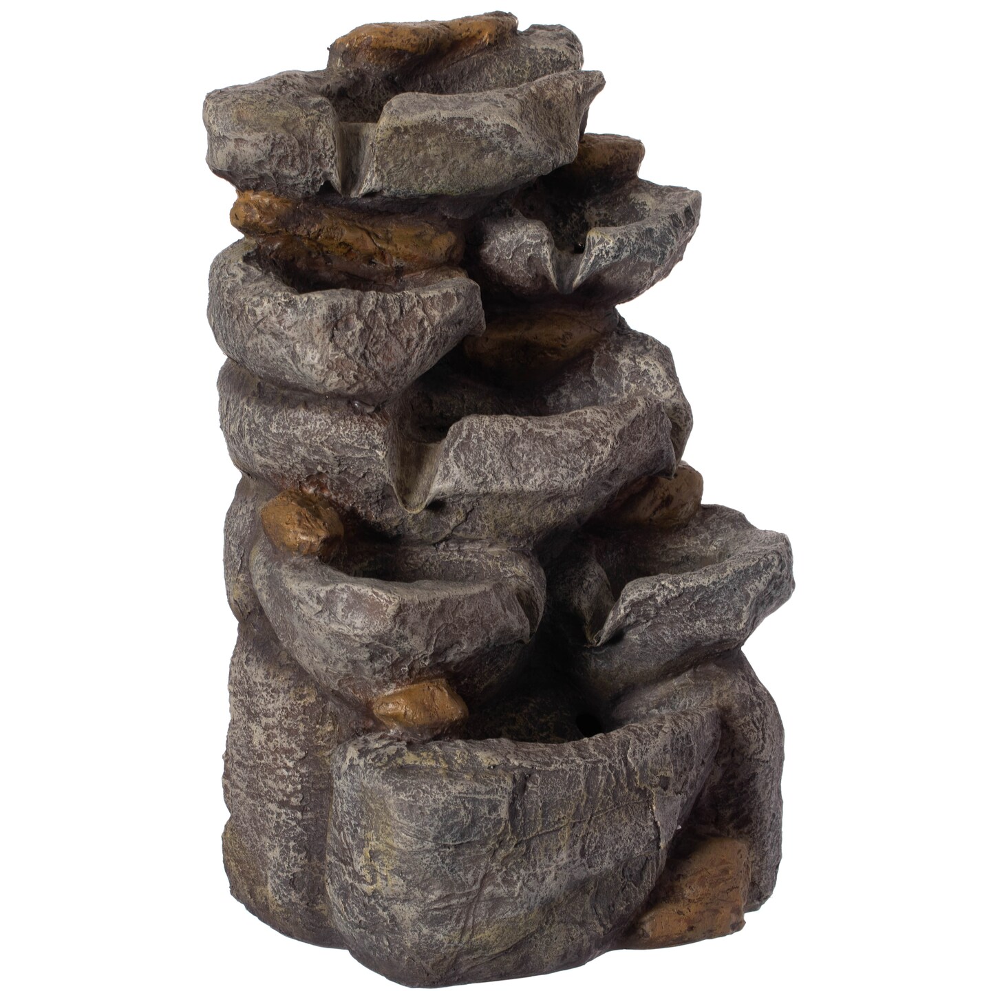 Cascading Electric Powered 8-Tier Rock Water Fountain 18.5" with LED Lights for Indoor and Outdoor Use
