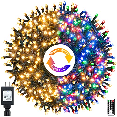 Ollny Christmas Lights Outdoor String Lights 210ft/640 LED Super Long Multicolor 11 Modes&#x26;Timer Remote Waterproof Plug in Fairy Light for Xmas Tree Patio Holiday Indoor Decorations Warm White