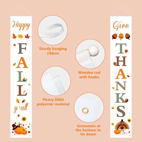 Fall Decorations for Home | Thanksgiving Decorations | Happy Fall Y'all & Give Thanks Porch Banners for Thanksgiving, Fall Autumn Decor