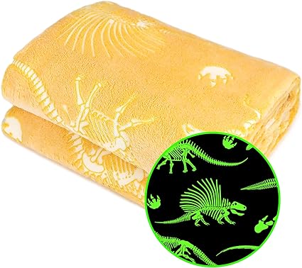 Gitrat Soft Fleece Glow-in-the-dark Yellow Dinosaur Blanket