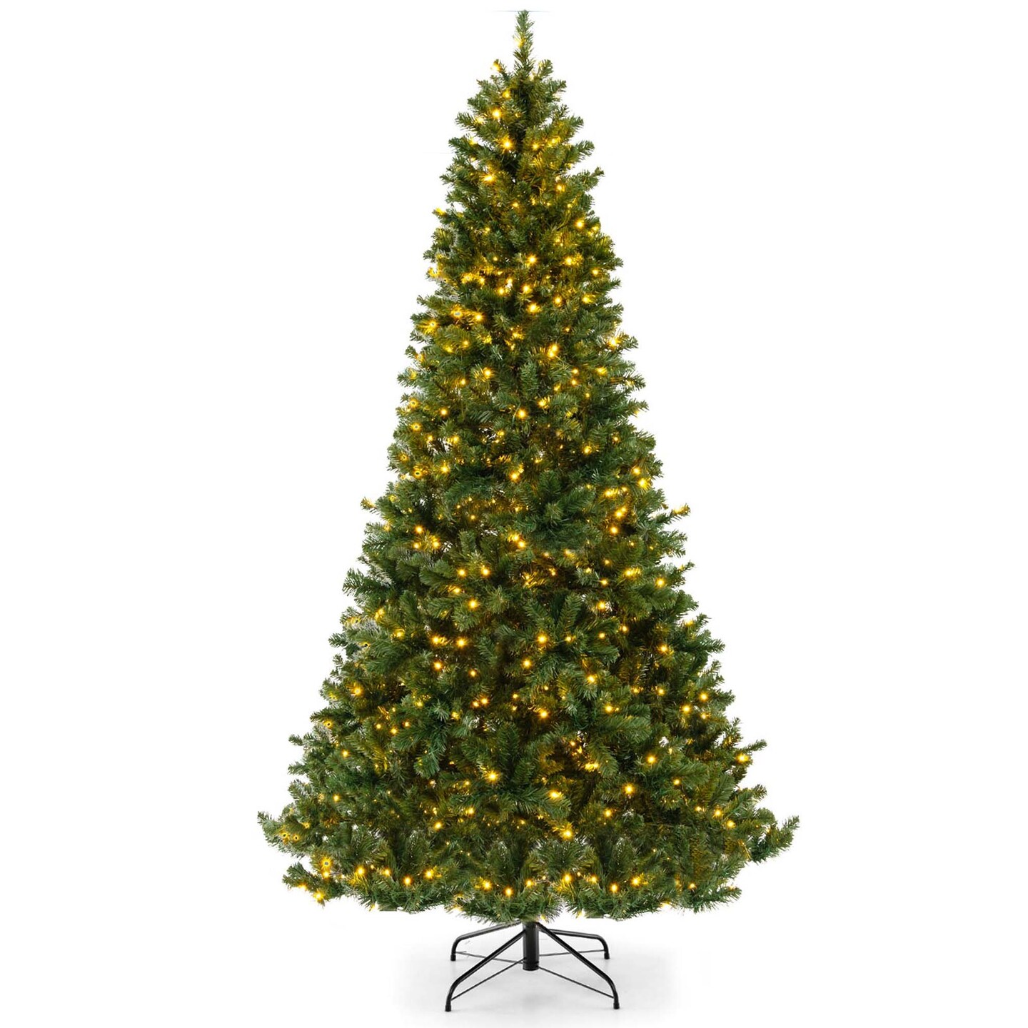 Costway 8 FT Artificial Xmas Tree with 1498 PVC Branch Tips 880 Warm White LED Lights