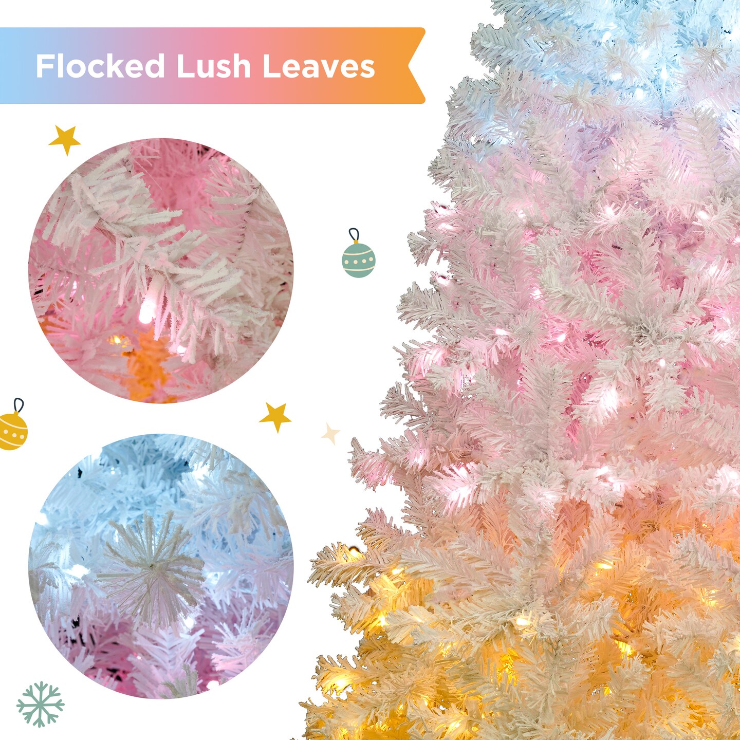 6ft Artificial Christmas Tree with 300 LED Lights and 600 Bendable Branches | Decorated Tree with Tri-Color LED Lights