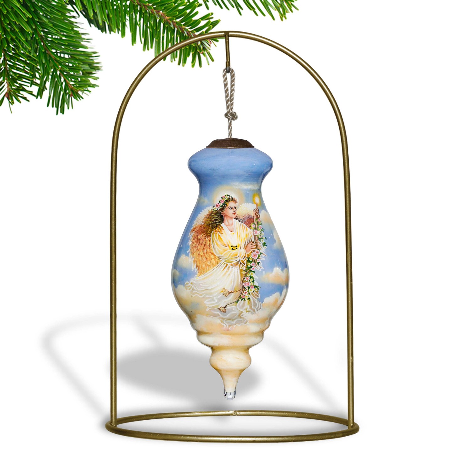 Angle of Love and Light Hand Painted Glass Hanging Ornament