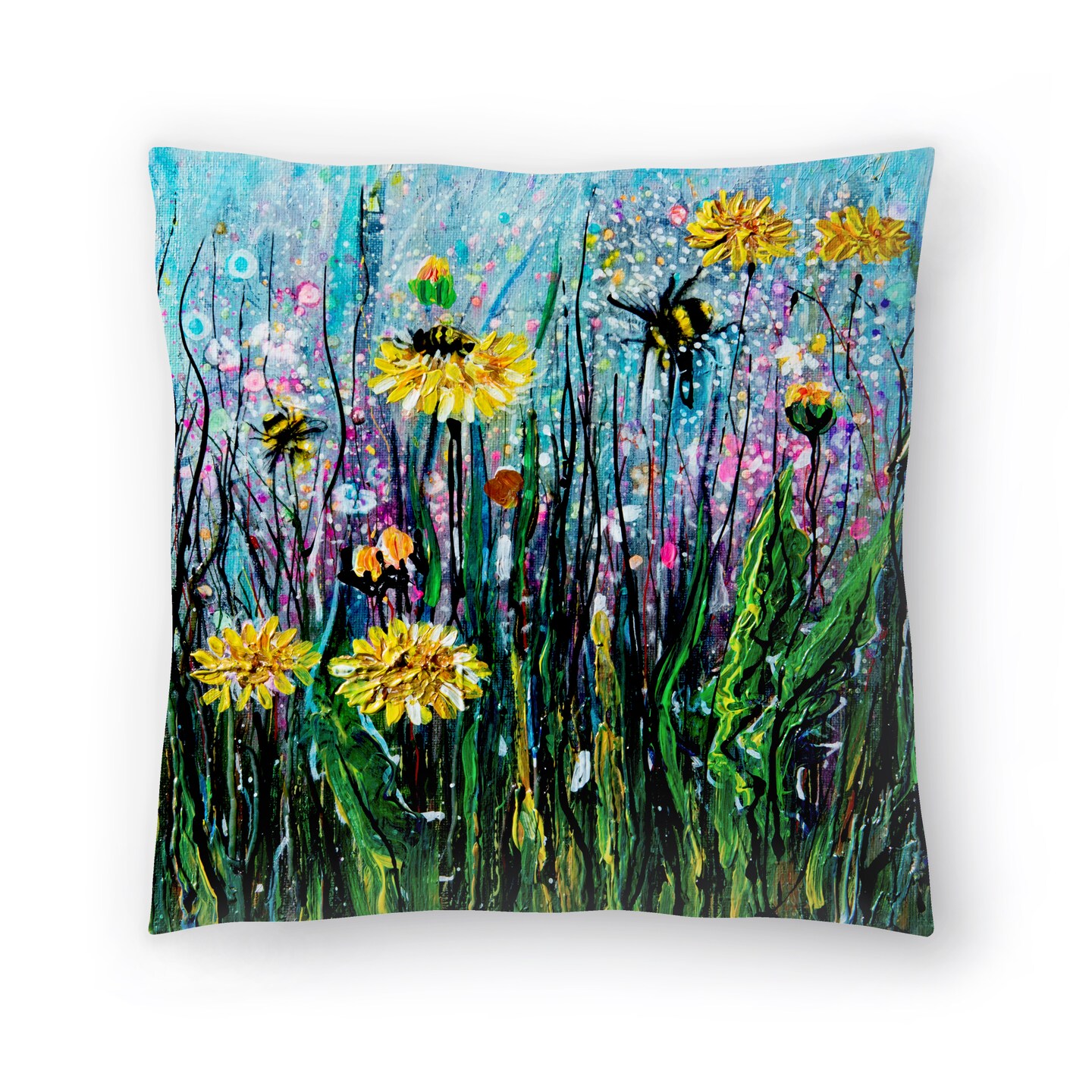 Field of Flowers and A Bee by OLena Art Throw Pillow - Americanflat