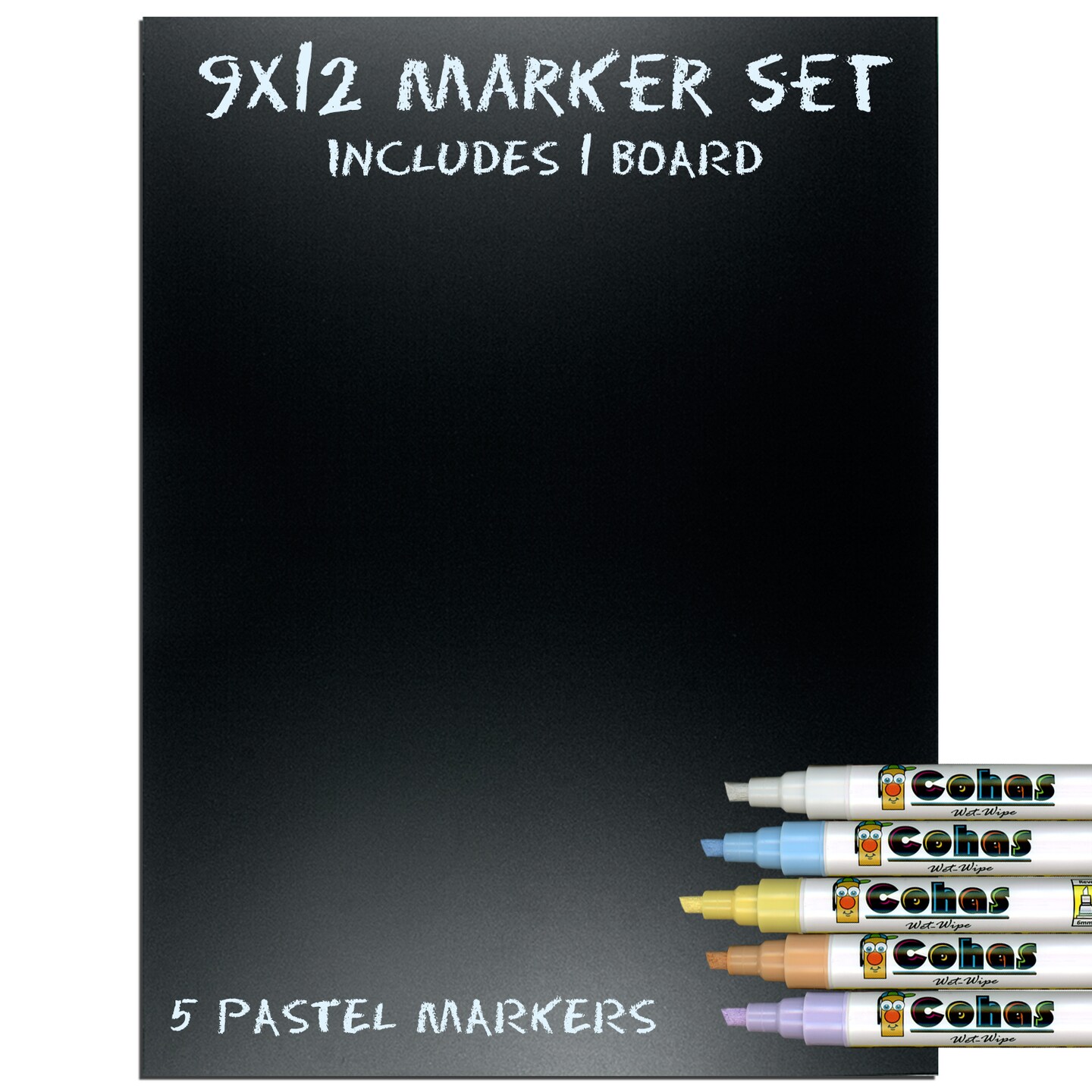 Cohas Wet-Wipe 5 Pastel Color Liquid Chalk Markers with Reversible Tips