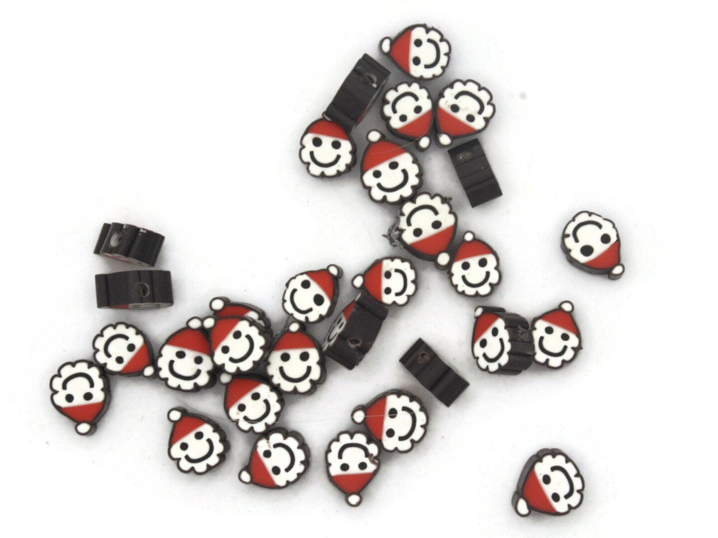 30 Clay Santa Claus with Black Outline Polymer Clay Red and White Christmas Beads