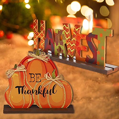 4 Pack Thanksgiving Themed Table Centerpiece Signs, Wood Pumpkin Table Decor Harvest Autumn Glittery Pumpkins Table Topper for Home Office Thanksgiving Decorations