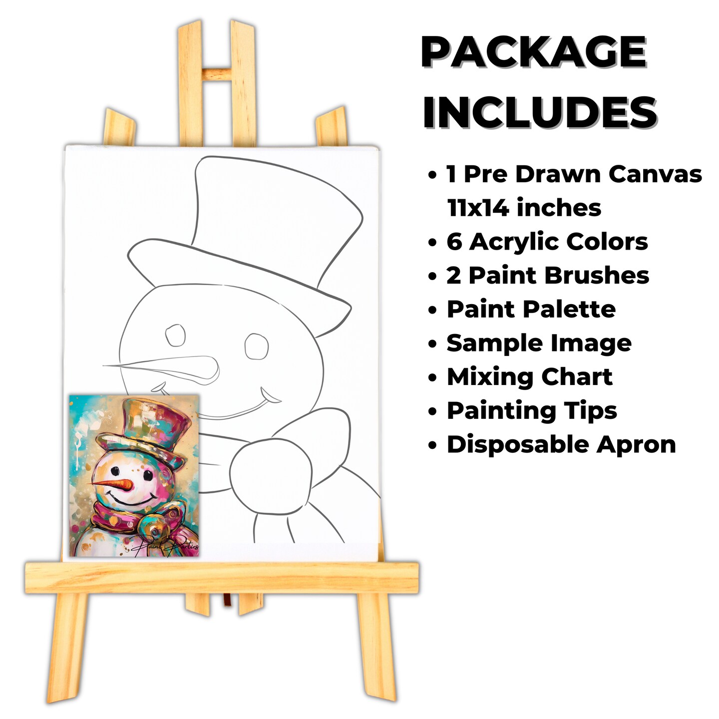 &#x22;Whimsical Snowman&#x22; DIY Canvas Art Kit, Adult Beginner, Acrylic Paint Size 11x14 inch